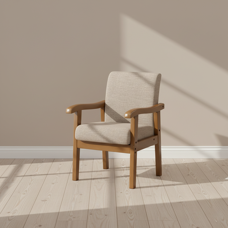 Modern Minimalist Square Cotton-Linen Rubberwood Backrest Dining Chair For Dining Room