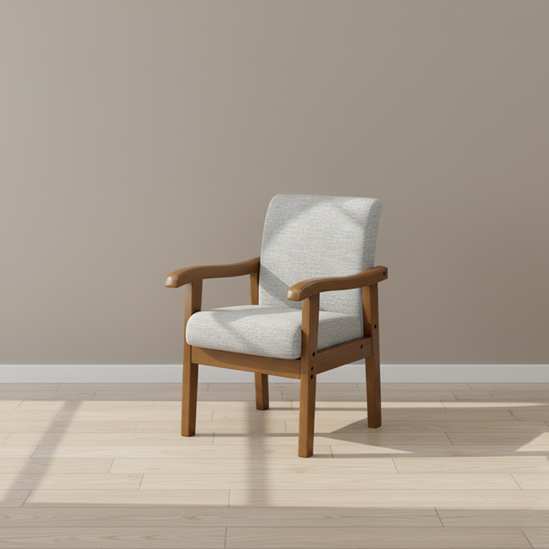 Modern Minimalist Square Cotton-Linen Rubberwood Backrest Dining Chair For Dining Room
