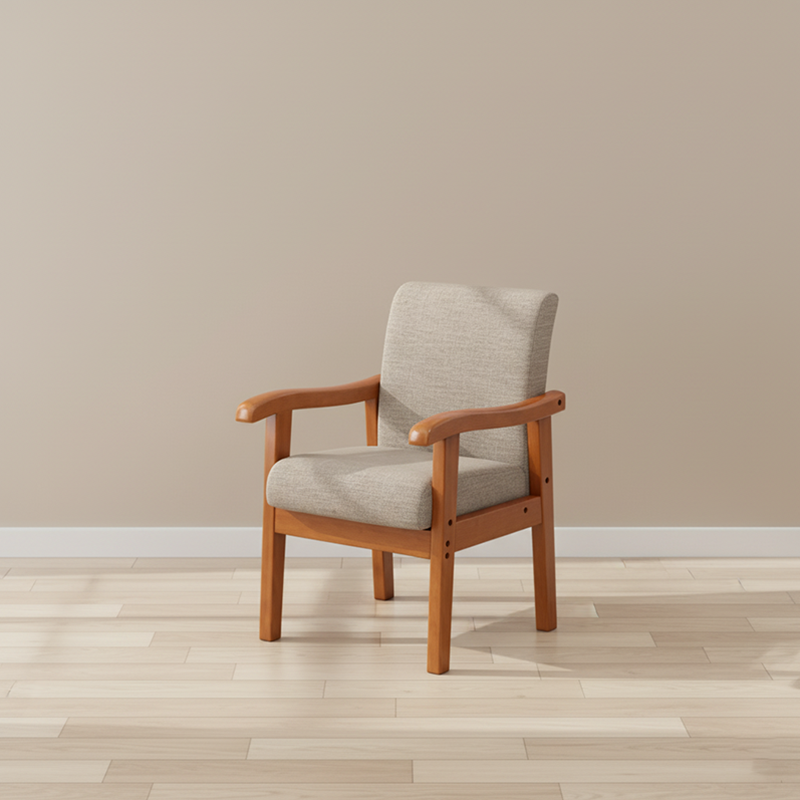 Modern Minimalist Square Cotton-Linen Rubberwood Backrest Dining Chair For Dining Room