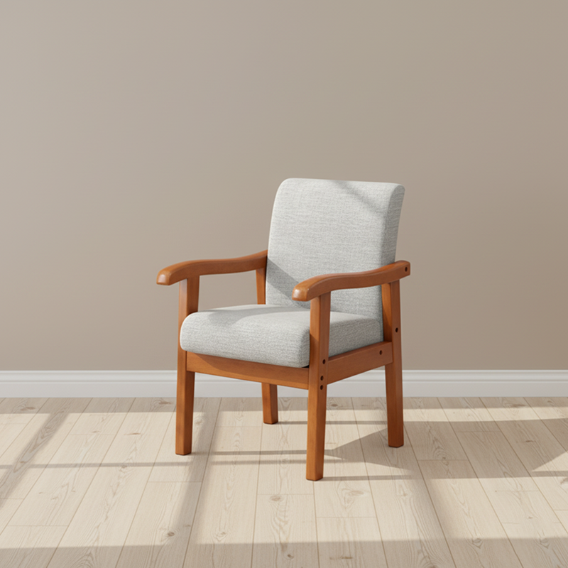 Modern Minimalist Square Cotton-Linen Rubberwood Backrest Dining Chair For Dining Room
