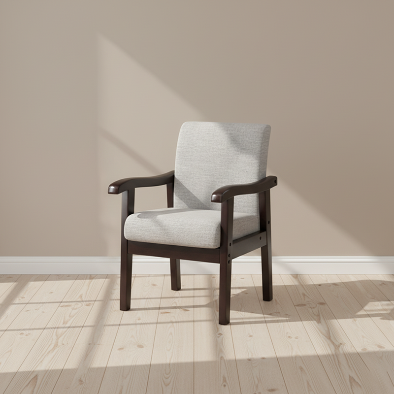 Modern Minimalist Square Cotton-Linen Rubberwood Backrest Dining Chair For Dining Room
