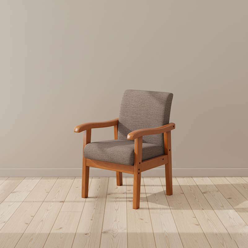 Modern Minimalist Square Cotton-Linen Rubberwood Backrest Dining Chair For Dining Room