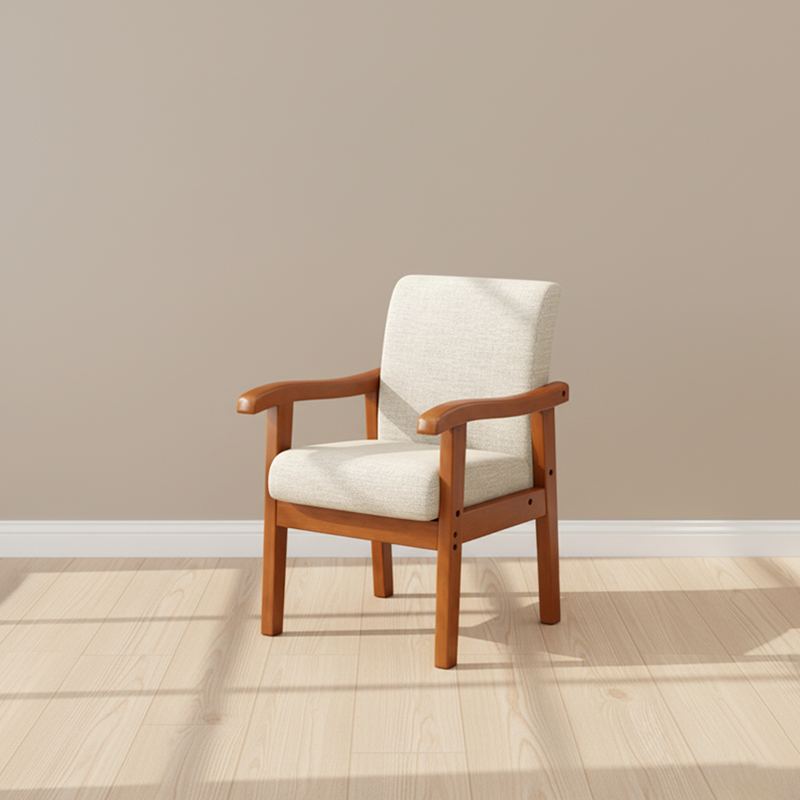 Modern Minimalist Square Cotton-Linen Rubberwood Backrest Dining Chair For Dining Room