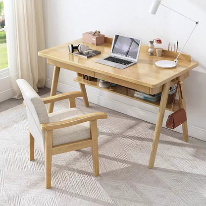 Modern Minimalist Square Cotton-Linen Rubberwood Backrest Dining Chair For Dining Room