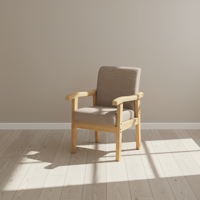 Modern Minimalist Square Cotton-Linen Rubberwood Backrest Dining Chair For Dining Room