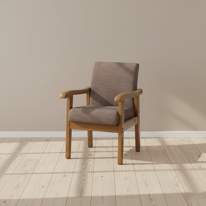 Modern Minimalist Square Cotton-Linen Rubberwood Backrest Dining Chair For Dining Room