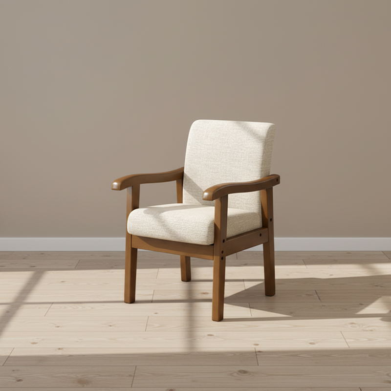 Modern Minimalist Square Cotton-Linen Rubberwood Backrest Dining Chair For Dining Room