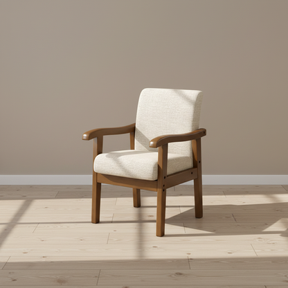 Modern Minimalist Square Cotton-Linen Rubberwood Backrest Dining Chair For Dining Room