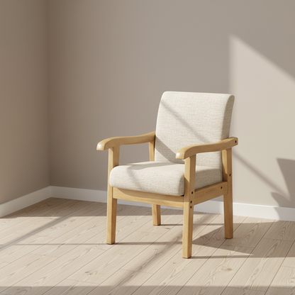 Modern Minimalist Square Cotton-Linen Rubberwood Backrest Dining Chair For Dining Room