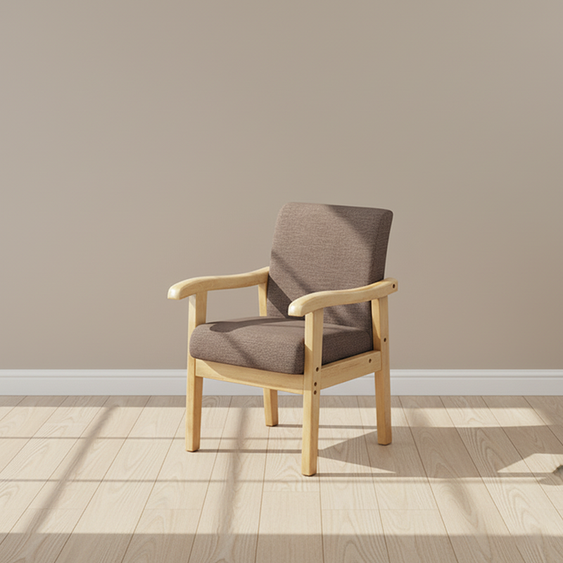 Modern Minimalist Square Cotton-Linen Rubberwood Backrest Dining Chair For Dining Room