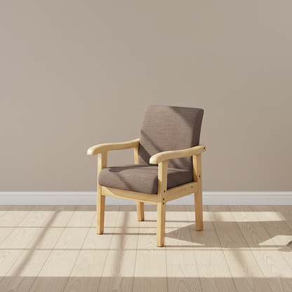 Modern Minimalist Square Cotton-Linen Rubberwood Backrest Dining Chair For Dining Room