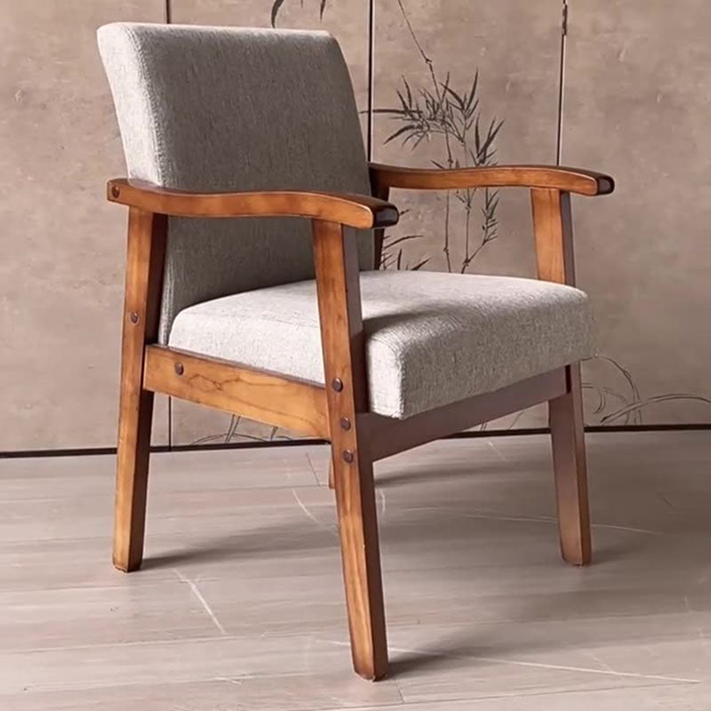 Modern Minimalist Square Cotton-Linen Rubberwood Backrest Dining Chair For Dining Room