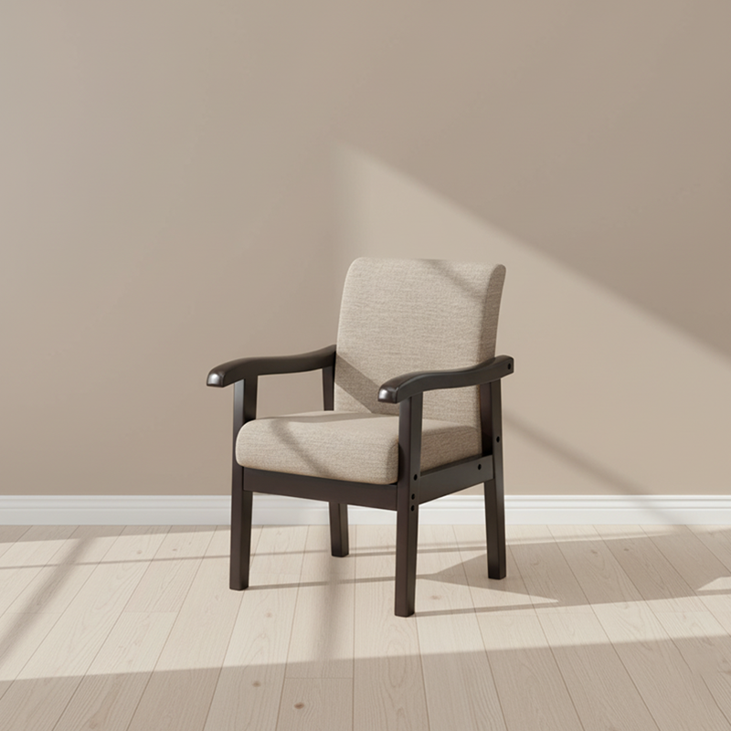 Modern Minimalist Square Cotton-Linen Rubberwood Backrest Dining Chair For Dining Room
