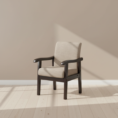 Modern Minimalist Square Cotton-Linen Rubberwood Backrest Dining Chair For Dining Room