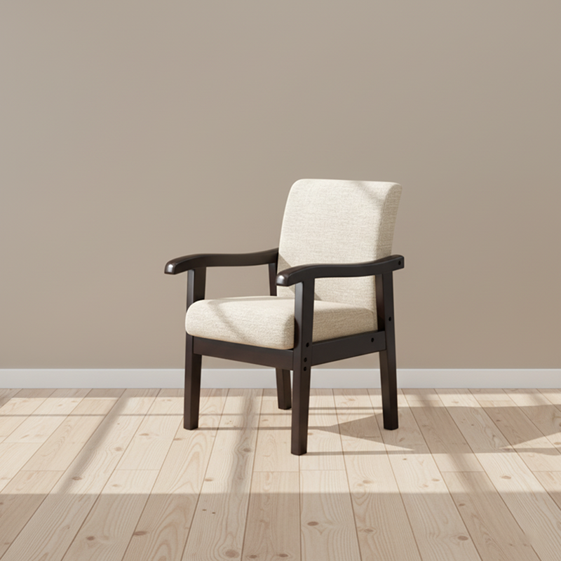 Modern Minimalist Square Cotton-Linen Rubberwood Backrest Dining Chair For Dining Room