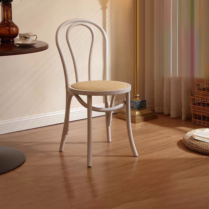 Contemporary Scandinavian Round Rubberwood Plywood Indonesian Rattan Backrest Dining Chair For Dining Room