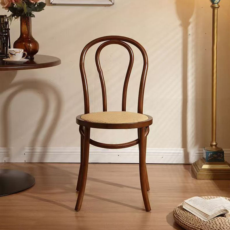 Contemporary Scandinavian Round Rubberwood Plywood Indonesian Rattan Backrest Dining Chair For Dining Room