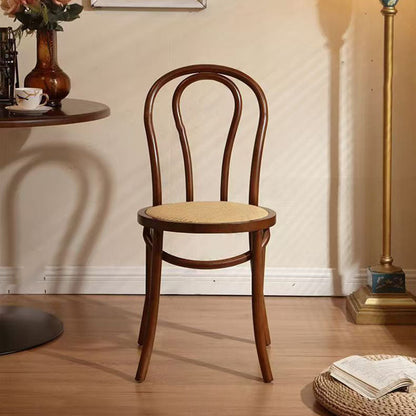 Contemporary Scandinavian Round Rubberwood Plywood Indonesian Rattan Backrest Dining Chair For Dining Room