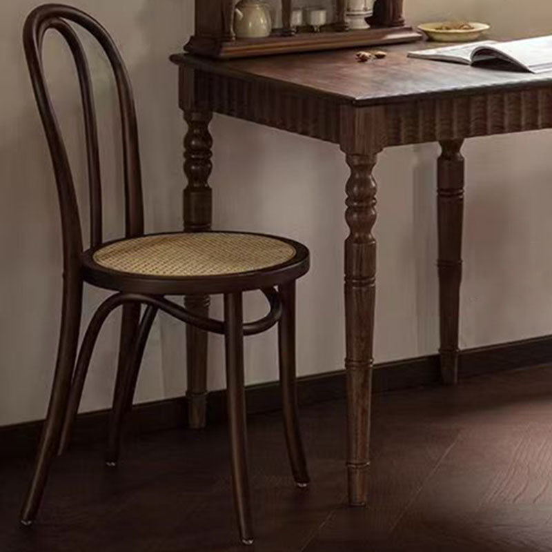 Contemporary Scandinavian Round Rubberwood Plywood Indonesian Rattan Backrest Dining Chair For Dining Room