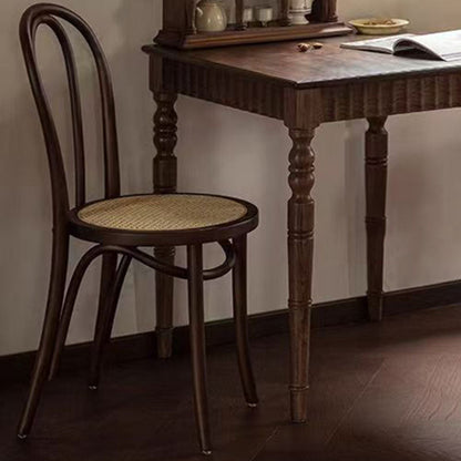 Contemporary Scandinavian Round Rubberwood Plywood Indonesian Rattan Backrest Dining Chair For Dining Room
