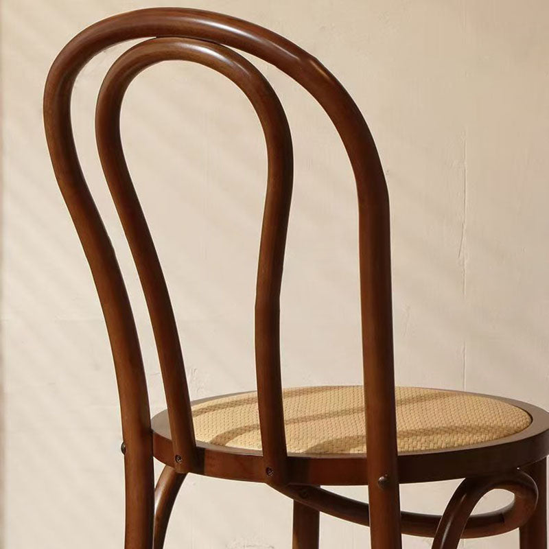 Contemporary Scandinavian Round Rubberwood Plywood Indonesian Rattan Backrest Dining Chair For Dining Room