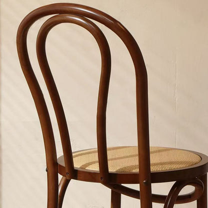 Contemporary Scandinavian Round Rubberwood Plywood Indonesian Rattan Backrest Dining Chair For Dining Room