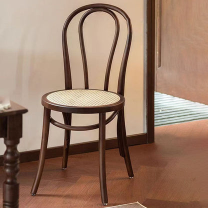 Contemporary Scandinavian Round Rubberwood Plywood Indonesian Rattan Backrest Dining Chair For Dining Room