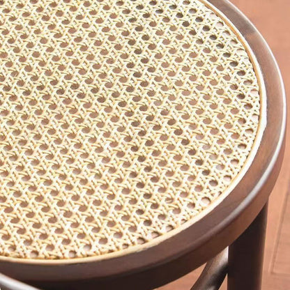 Contemporary Scandinavian Round Rubberwood Plywood Indonesian Rattan Backrest Dining Chair For Dining Room