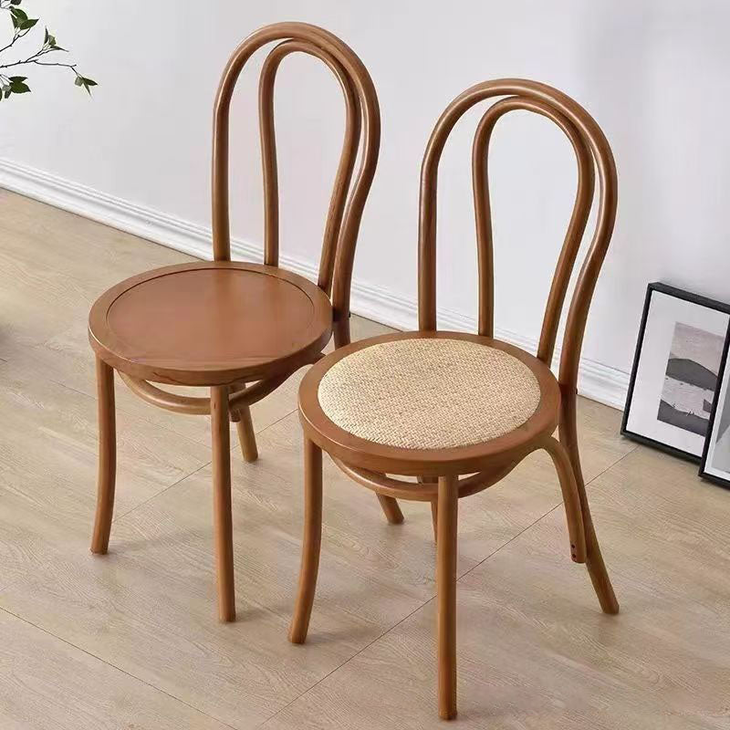 Contemporary Scandinavian Round Rubberwood Plywood Indonesian Rattan Backrest Dining Chair For Dining Room