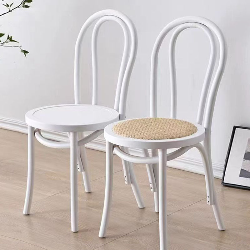 Contemporary Scandinavian Round Rubberwood Plywood Indonesian Rattan Backrest Dining Chair For Dining Room