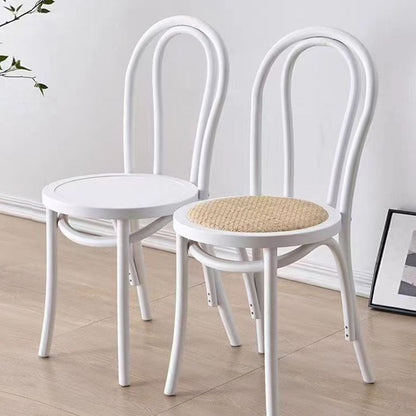 Contemporary Scandinavian Round Rubberwood Plywood Indonesian Rattan Backrest Dining Chair For Dining Room