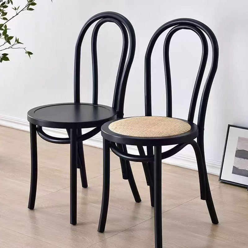 Contemporary Scandinavian Round Rubberwood Plywood Indonesian Rattan Backrest Dining Chair For Dining Room