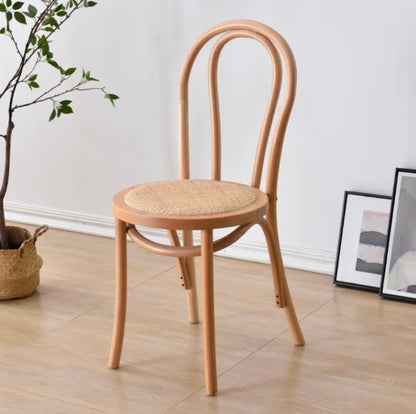 Contemporary Scandinavian Round Rubberwood Plywood Indonesian Rattan Backrest Dining Chair For Dining Room