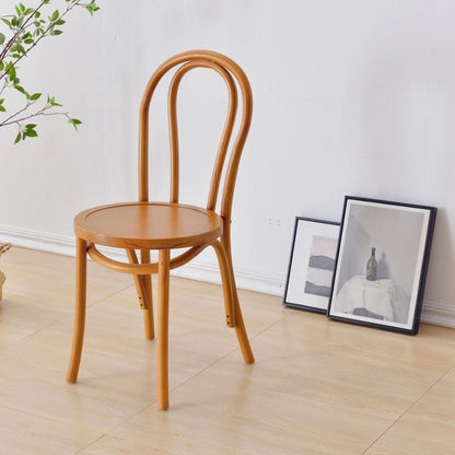 Contemporary Scandinavian Round Rubberwood Plywood Indonesian Rattan Backrest Dining Chair For Dining Room