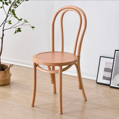 Contemporary Scandinavian Round Rubberwood Plywood Indonesian Rattan Backrest Dining Chair For Dining Room