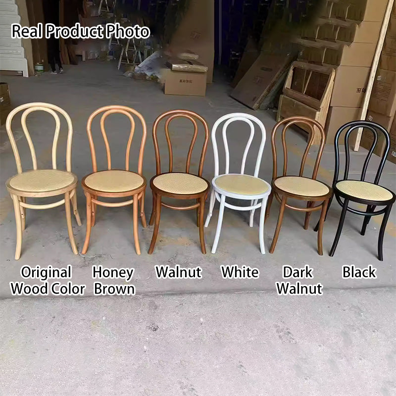 Contemporary Scandinavian Round Rubberwood Plywood Indonesian Rattan Backrest Dining Chair For Dining Room