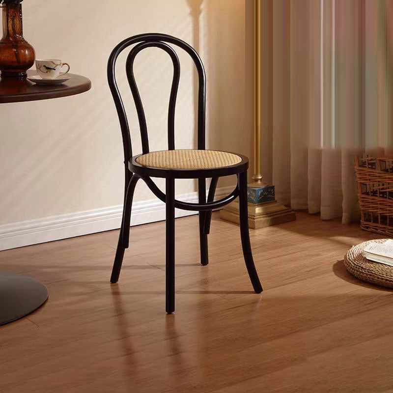 Contemporary Scandinavian Round Rubberwood Plywood Indonesian Rattan Backrest Dining Chair For Dining Room