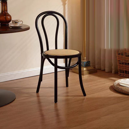 Contemporary Scandinavian Round Rubberwood Plywood Indonesian Rattan Backrest Dining Chair For Dining Room