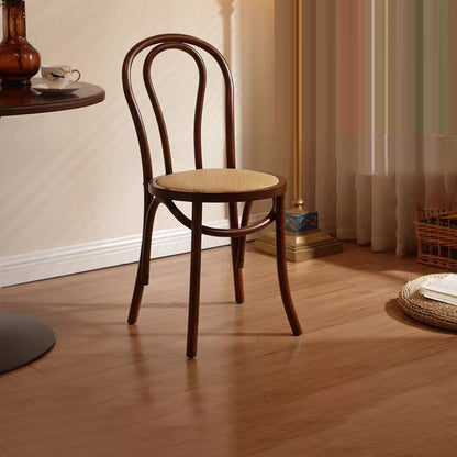 Contemporary Scandinavian Round Rubberwood Plywood Indonesian Rattan Backrest Dining Chair For Dining Room