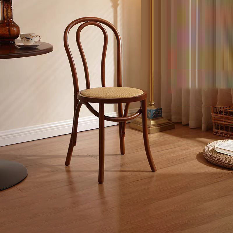 Contemporary Scandinavian Round Rubberwood Plywood Indonesian Rattan Backrest Dining Chair For Dining Room