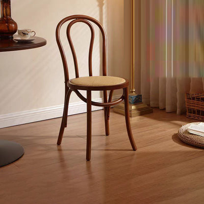 Contemporary Scandinavian Round Rubberwood Plywood Indonesian Rattan Backrest Dining Chair For Dining Room