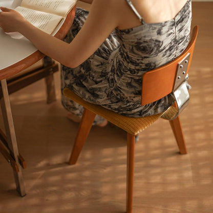 Modern Mid-Century Square Rubberwood Corduroy Backrest Dining Chair For Dining Room