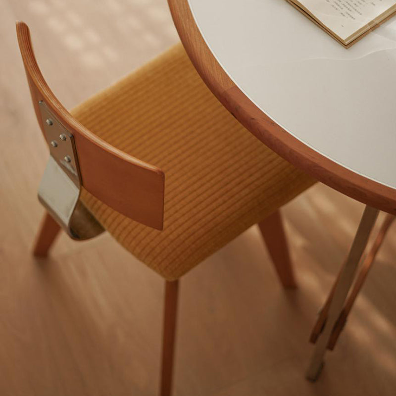 Modern Mid-Century Square Rubberwood Corduroy Backrest Dining Chair For Dining Room
