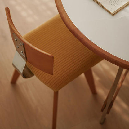 Modern Mid-Century Square Rubberwood Corduroy Backrest Dining Chair For Dining Room