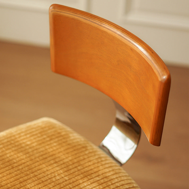 Modern Mid-Century Square Rubberwood Corduroy Backrest Dining Chair For Dining Room