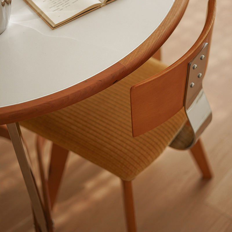 Modern Mid-Century Square Rubberwood Corduroy Backrest Dining Chair For Dining Room