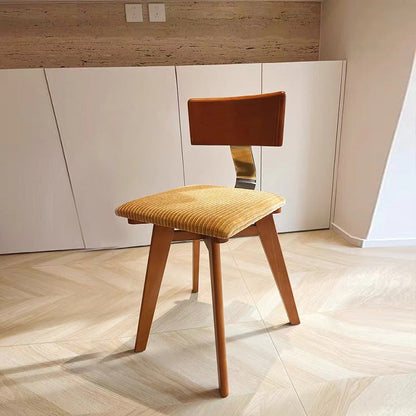 Modern Mid-Century Square Rubberwood Corduroy Backrest Dining Chair For Dining Room