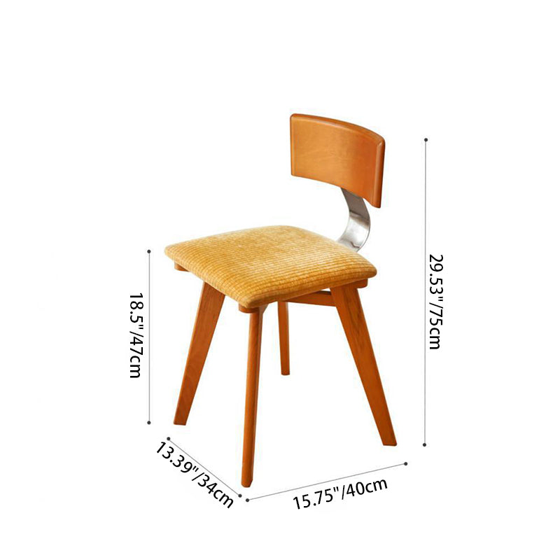 Modern Mid-Century Square Rubberwood Corduroy Backrest Dining Chair For Dining Room