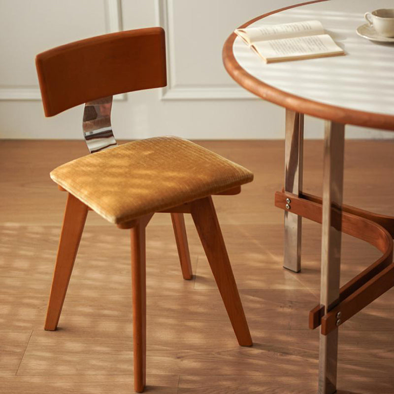 Modern Mid-Century Square Rubberwood Corduroy Backrest Dining Chair For Dining Room