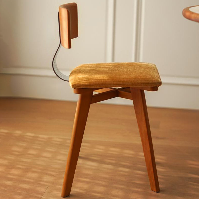 Modern Mid-Century Square Rubberwood Corduroy Backrest Dining Chair For Dining Room